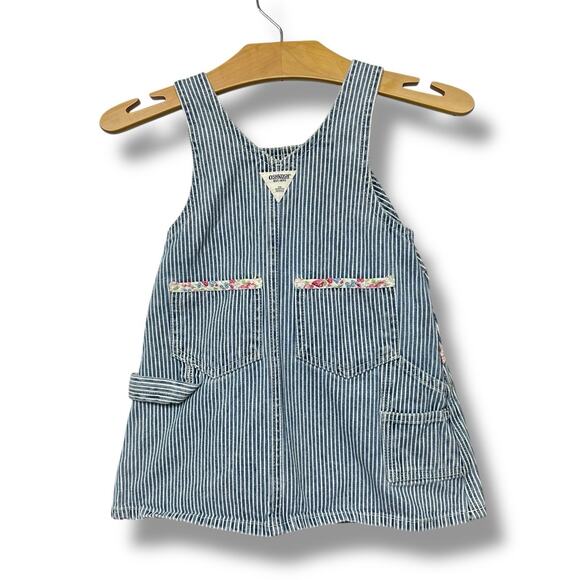 Vtg 80s OSH KOSH BGosh Jumper Overalls Dress Cotton Striped Floral Piping 18 mo - Picture 4 of 16